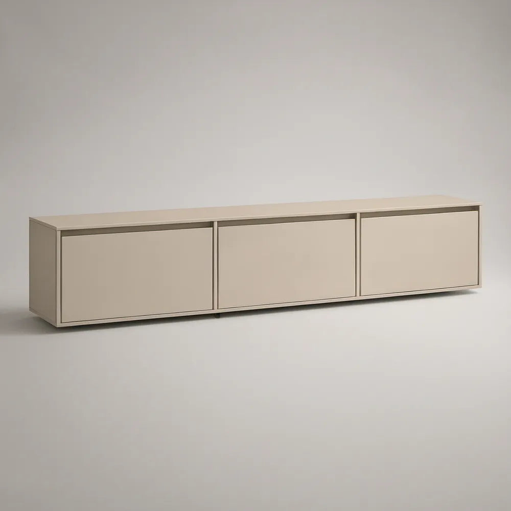 Beige MDF TV Stand with 3 Doors, 78.7 x 15.7 x 17.7 in