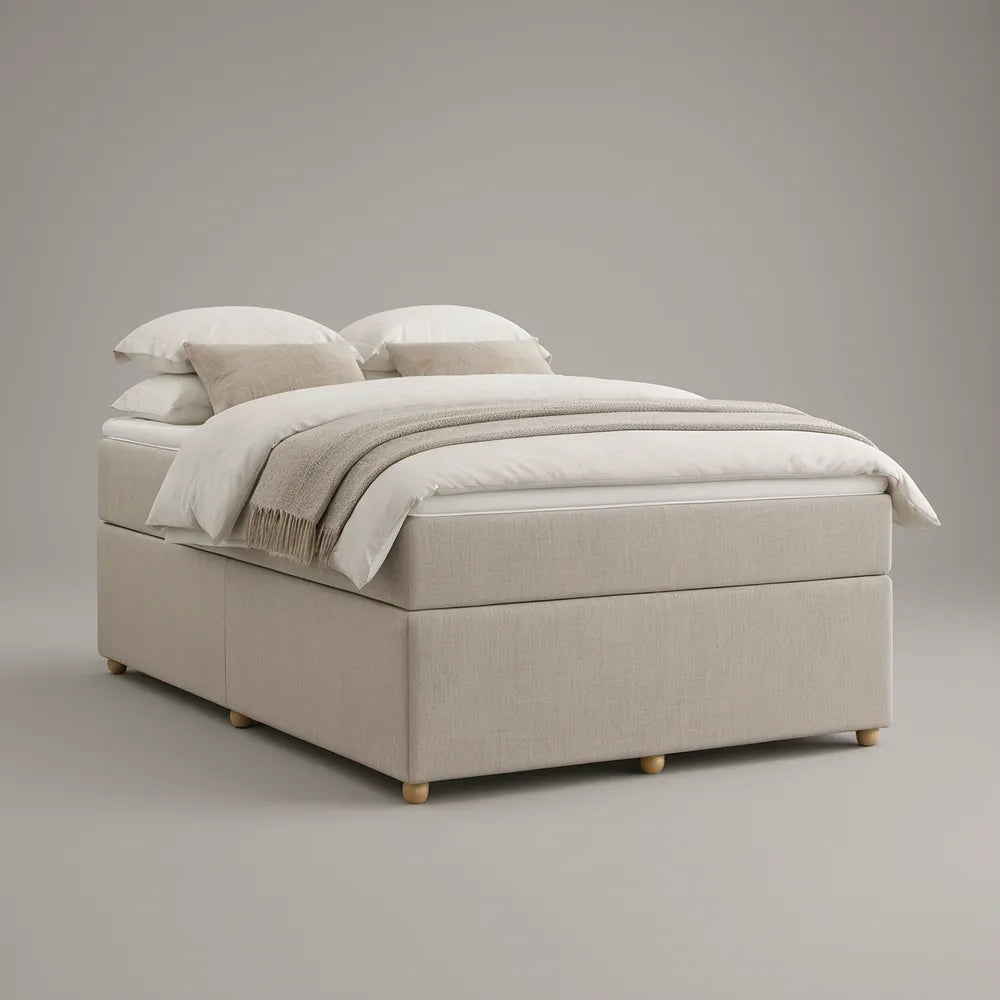 Queen Beige Upholstered Bed Base, 60 x 80 in Mattress Size, 80 x 60 x 18 in