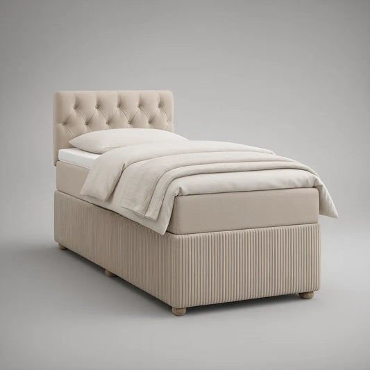 Beige Twin Upholstered Platform Bed Frame with Tufted Headboard, 42 x 80 x 45 in