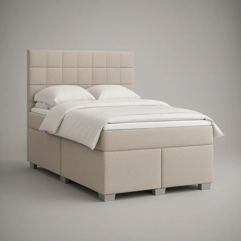 Queen Beige Upholstered Platform Bed Frame, 64 x 86 x 52 in