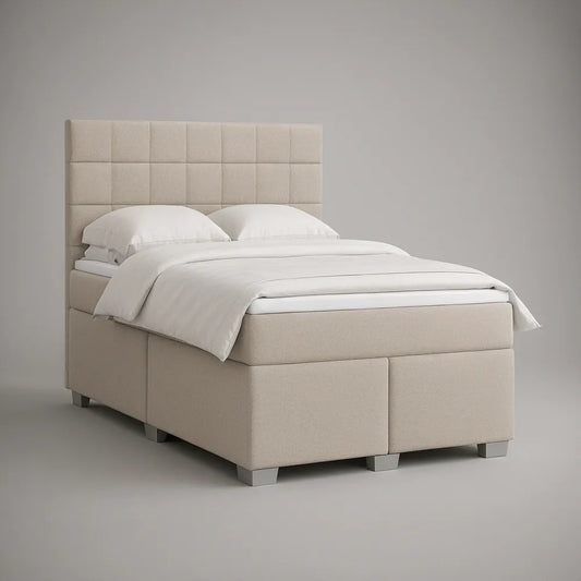 Queen Beige Upholstered Platform Bed Frame, 64 x 86 x 52 in
