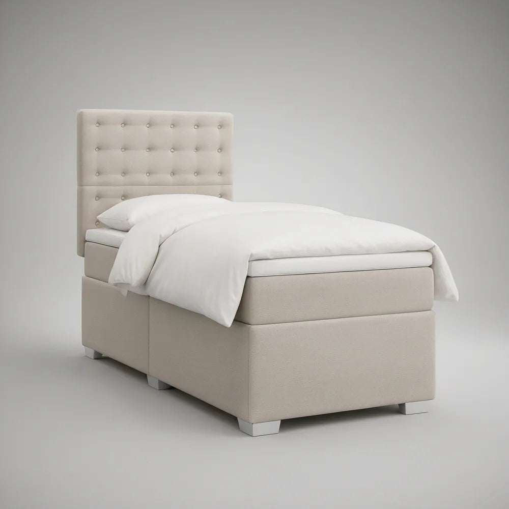 Beige Tufted Upholstered Twin Bed Frame with 48 in Headboard, 42 x 80 x 48 in