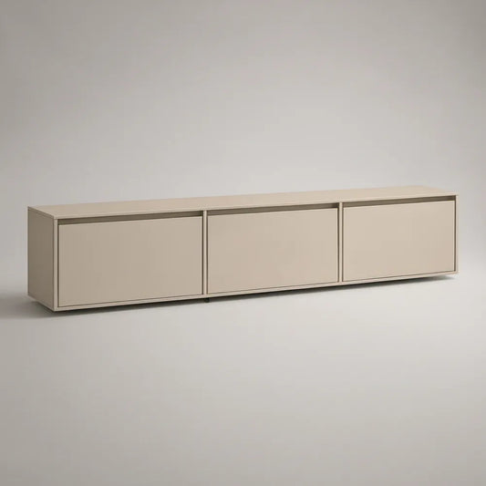 Beige MDF TV Stand with 3 Doors, 78.7 x 15.7 x 17.7 in