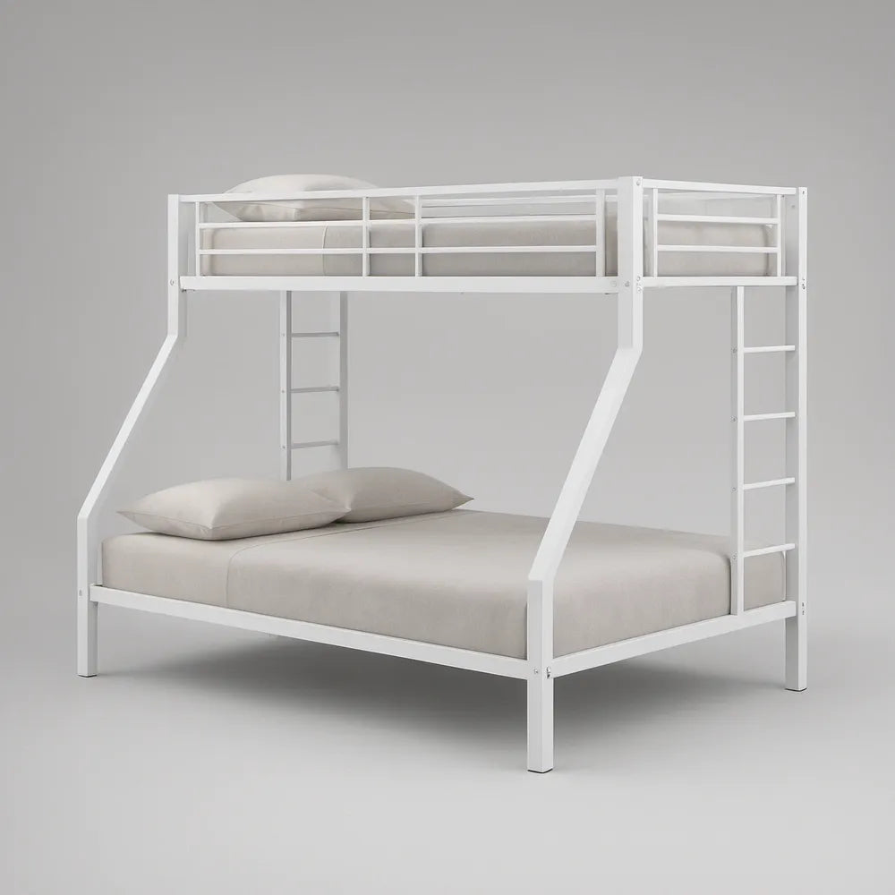 White Twin-Over-Full Metal Bunk Bed with Dual Ladders, 78 x 57 x 65 in