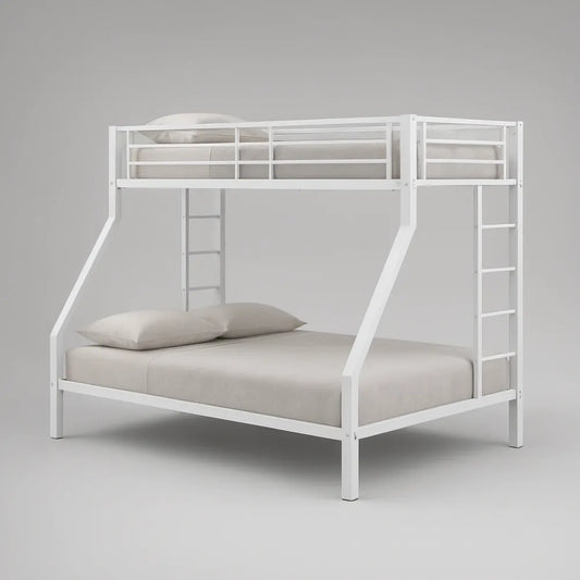 White Twin-Over-Full Metal Bunk Bed with Dual Ladders, 78 x 57 x 65 in