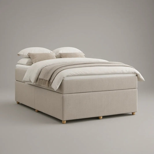 Queen Beige Upholstered Bed Base, 60 x 80 in Mattress Size, 80 x 60 x 18 in