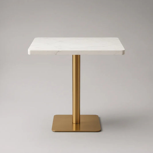 Square Bar Table, 23.6 x 23.6 x 41.3 in, White Marble-Effect Sintered Stone Top with Gold Steel Pedestal Base