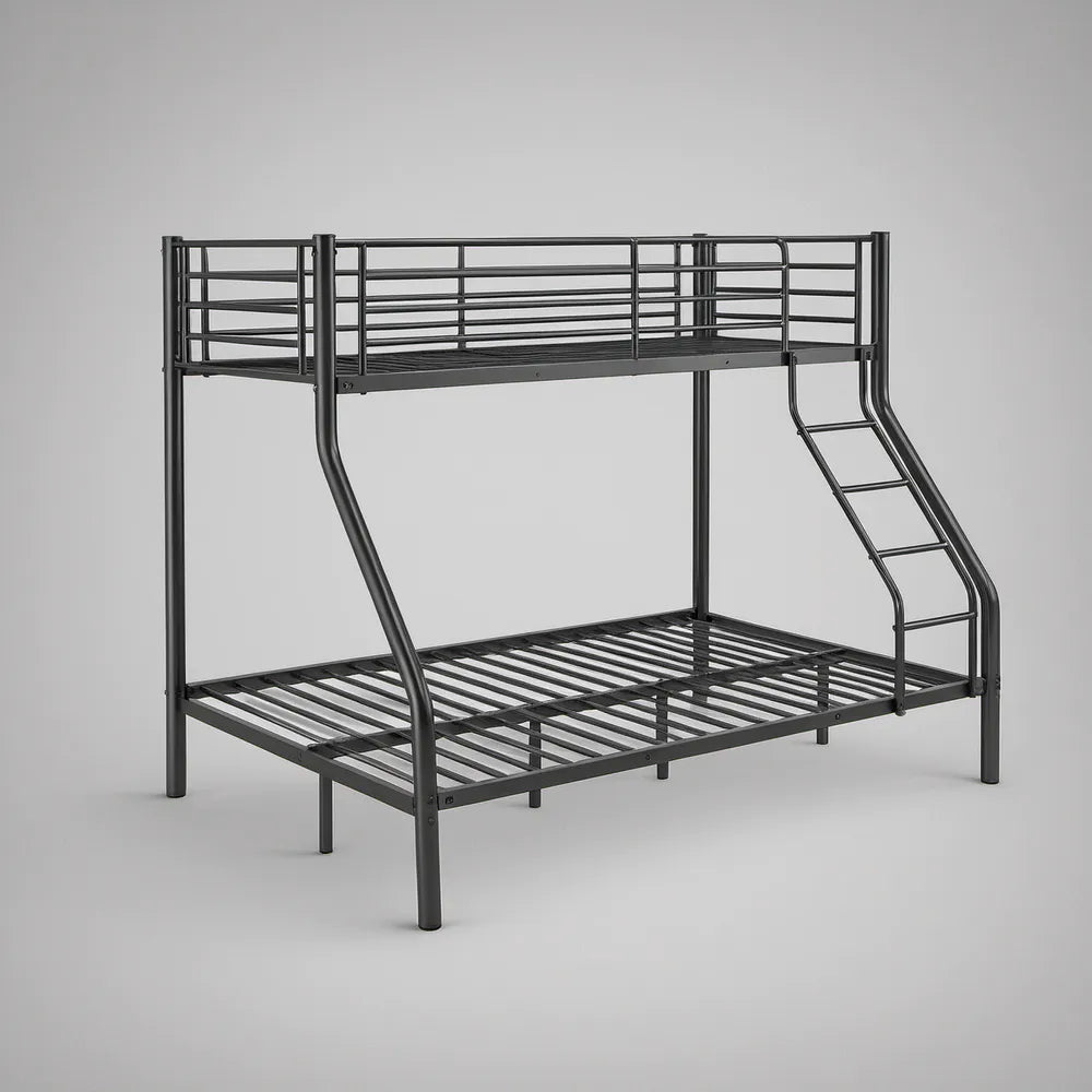 Black Twin Over Full Metal Bunk Bed with Ladder, 78 x 56 x 65 in